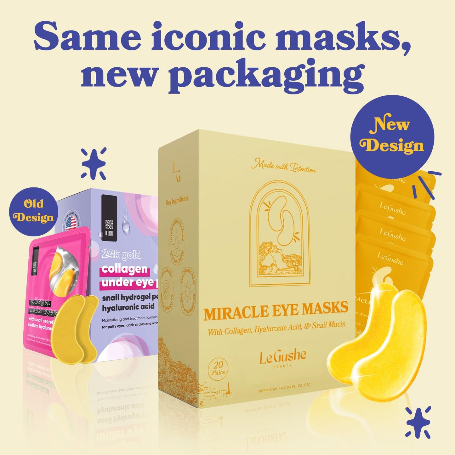 LE GUSHE Gold Under Eye Patches for Puffy Eyes and Dark Circles (20 Pairs)