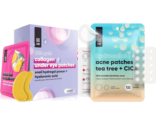 LE GUSHE K-BEAUTY Pimple Patches for Face (132 dots) & Under Eye Patches (30 Pairs)